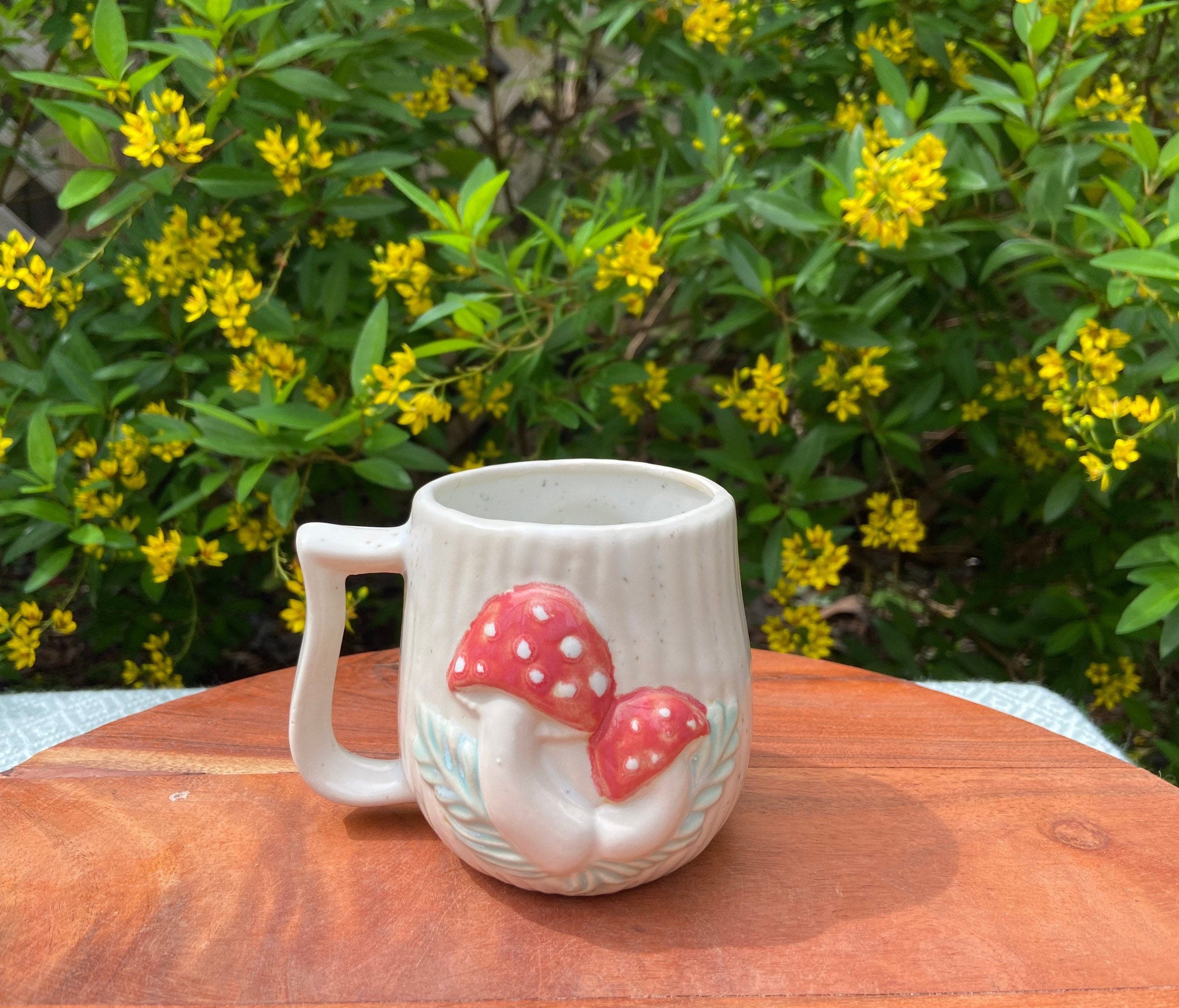 Handmade Ceramic Mushroom Mug Cup 70s Vibe Porcelain Clay Etsy