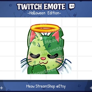 Twitch Emote  / Cute Zombie Cat pray, halo, angel Emotes / Kawaii Zombie Kitten Halloween Sub Emoji