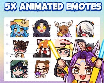 5x Custom Animated Emotes / animation Emoji for Twitch, Discord, Youtube / Cute Chibi anime style emotes / Graphics for streamer