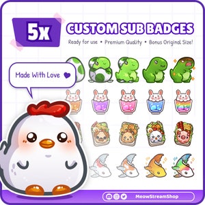5x niestandardowych odznak Premium Twitch Sub / odznak Twitch Sub, odznak Bit dla streamera / YouTube, Twitch, Discord / słodkiego stylu anime Chibi