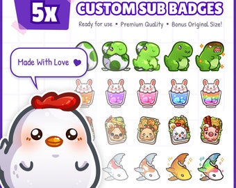 5x Custom Premium Twitch Sub Badges / Twitch Sub Badges, Bit Badges for streamer / youtube, Twitch, Discord / Cute Chibi anime style