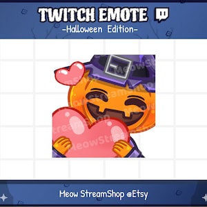 Twitch Emote  / Cute Witch Pumpkin Heart, Love Emotes  / Kawaii Witch Pumpkin Halloween emoji / discord