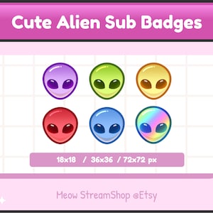 6 x Twitch Sub Badges / Cheer Bit Badges - Cute Alien