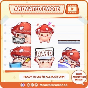 Twitch Animated Emote  / Cute Mushroom Animated Emotes Pack #1 (Note, Rave, Knife, Rainbow puke, Sus)  / Kawaii mushroom emoji / Discord