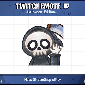 Twitch Emote / Cute Grim Reaper Hi, Wave, Hello Emotes / Kawaii death angel Halloween emoji / discord