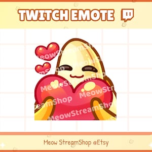 Twitch Emote / Cute Banana heart, love, hug, happy Emotes / Kawaii Banana Discord Youtube Sub Emoji