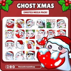 Emote Twitch, Discord, Youtube / Emote Mega Pack di simpatici fantasmi natalizi (24 emote pronte all'uso!) / Emoji kawaii fantasma natalizio