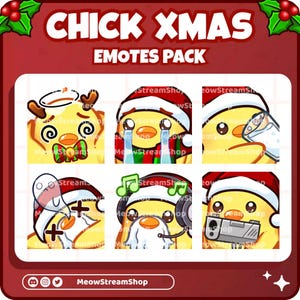 Twitch, Discord Emote/Cute Xmas Chick Pack 4 (Dizzy, Cry Sad, Sip milk, RIP, Jam, Gun) / Kawaii kerstkuiken, eend Sub Emoji