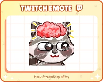 May include: A cartoon raccoon with a pink brain on its head. The raccoon has a surprised expression with big eyes and a small smile. The brain is surrounded by yellow stars.
