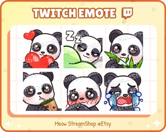 Twitch Emote / Panda Emoji Pack # 2 (Hart, Slaap, Eet nom nom, Sip boba, Shy, Cry) / Cute Kawaii Panda Sub Emoji voor streamer