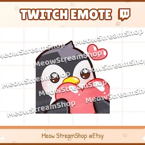 Twitch Emote  / Cute Penguin Heart, Love / Cute Penguin Emote for streamer / Discord