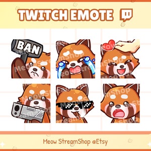 Twitch Emote / Cute Red Panda Emotes Pack #2 (Ban, Cry, Pat, gun, EZ GG cool, Gasp shock) / Lindo chibi Red panda, mapache Sub Emoji