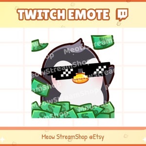 Twitch Emote / Cute Penguin Rain Money, Cool GG EZ, Rich, Flex Emotes / Cute Penguin Emote voor streamer / Discord Youtube