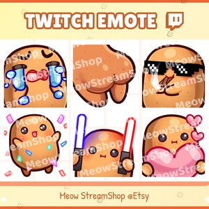 Twitch Emote / Cute Potato Emotes Pack #1 (cry, booty, GG, hype, lightstick, heart) / Kawaii Potat Potatoes Spud Yam Sub Emoji