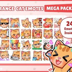 Twitch Emote / Cute Orange Cat Mega Pack #1 Emotes (24 emotikony gotowe do użycia!) / Kawaii Kitten Catto Feline Sub Emoji