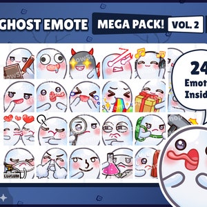 Twitch Emote  / Cute Ghost Mega Pack #2 Emotes ( 24 Emotes Ready to use! ) / Kawaii spooky ghost Halloween Sub Emoji