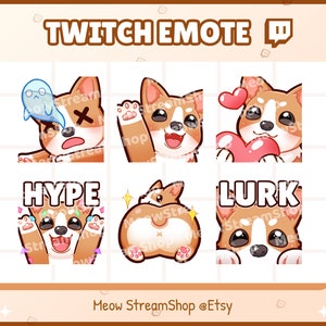 Twitch Emote / Corgy Emotes Pack (RIP, Hi, Heart Love, Hype, Booty, Lurk) Emoji for streamer / Pet Cute Dog