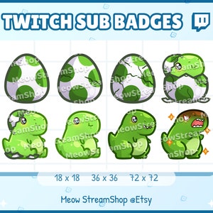 8x Twitch Sub, bit Badges - Kawaii T-rex Egg hatch, Dinosaurs egg, dino - Sub badges for streamer