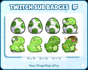 8x Twitch Sub, bit Badges - Kawaii T-rex Egg hatch, Dinosaurs egg, dino - Sub badges for streamer