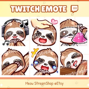 Twitch Emote  / Cute Sloth Emotes Pack #4 (jam, pat, science, dab, lol, sleep) / kawaii lazy sloth animal Sub Emoji