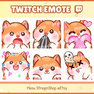 Twitch Emote / Cute Hamster Emotes Pack #1 (whoa, eat, heart, hype, lurk, rip) / Kawaii Hamster Guinea Pig Capybara Mouse Rat Sub Emoji