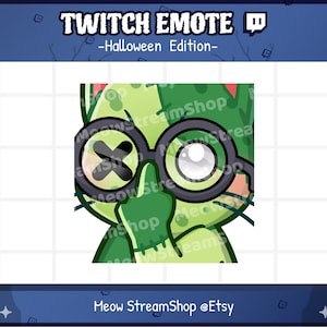 Twitch Emote  / Cute Zombie Cat nerd, nerdy, glasses, geek Emotes / Kawaii Zombie Kitten Halloween Sub Emoji