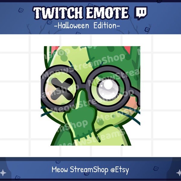 Twitch Emote / Niedliche Zombie Katze Nerd, Nerdy, Brille, Geek Emotes / Kawaii Zombie Kitten Halloween Sub Emoji