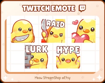 Twitch Emote  / Cute Chick Emotes Pack #1 (Knife, Raid, Heart Love, Lurk, Hype) / Cute duckling Sub Emoji