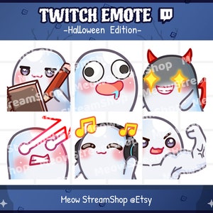 Twitch Emote  / Cute Ghost Emotes Pack #5 (note, derp, evil, laser, jam, flex) / Kawaii spooky ghost Halloween emoji / discord