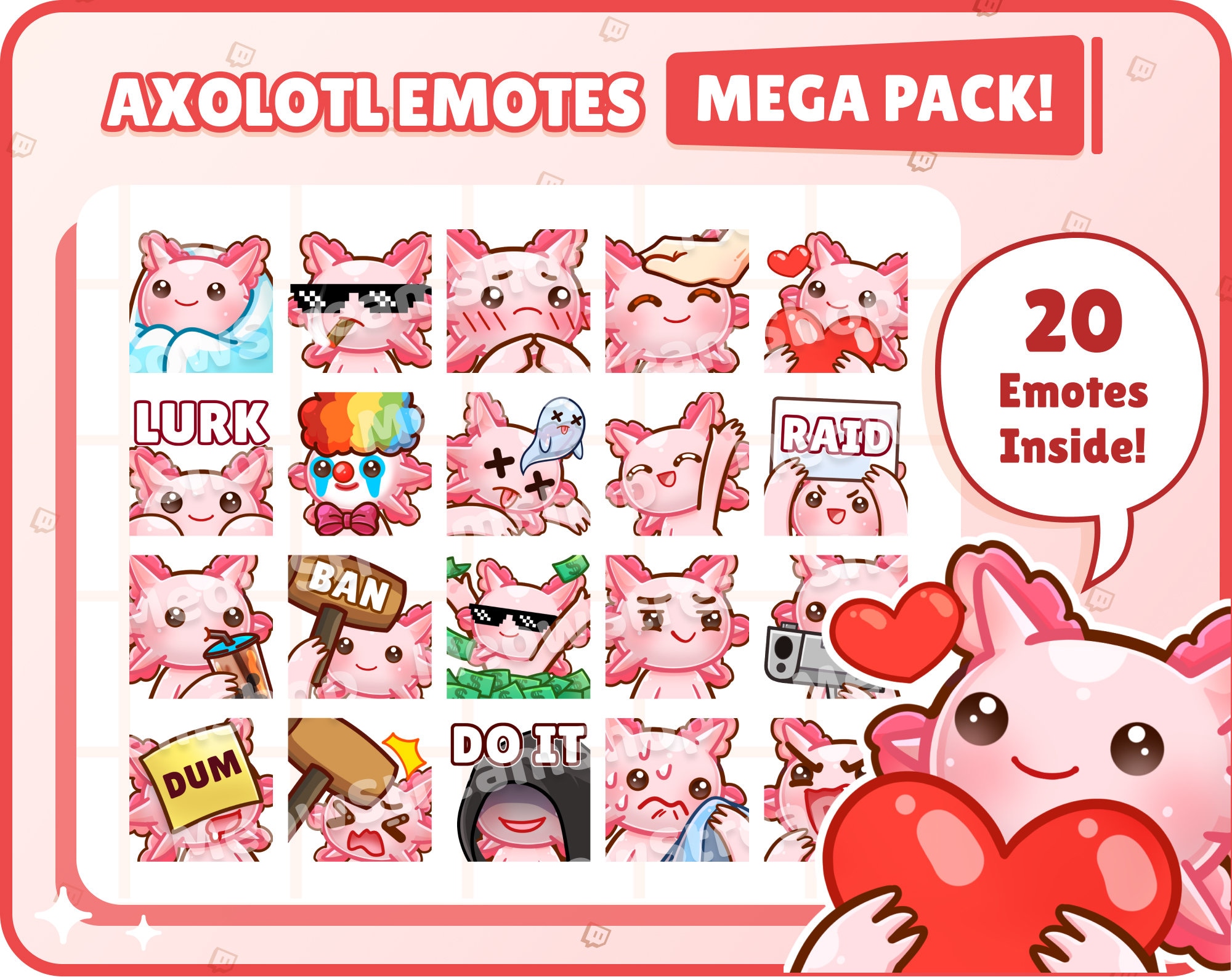 Twitch Emote / Cute Axolotl Mega Pack Emotes 20 Emotes Ready Etsy