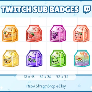 8x Twitch Sub, bit Badges - Fruit Juice Box - Sub badges for streamer
