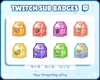 8x Twitch Sub, bit Badges - Fruit Juice Box - Sub badges for streamer