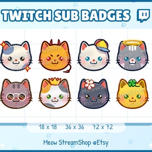 Twitch Sub Bit Badges x8 - Cute Cat badges / Kawaii Neko badgesfor streamer