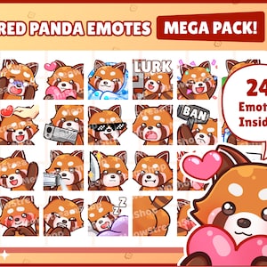 Twitch Emote  / Cute Red Panda Mega Pack Emotes ( 24 Emotes Ready to use! ) / Kawaii Red Panda, raccoon,  chibi  Emoji