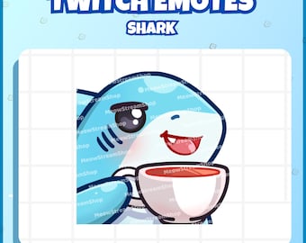 Twitch Emote / Cute Shark Tea, sip, drink, juice, hydrate, boba / kawaii sharks chibi, baby, pups Sub Emoji