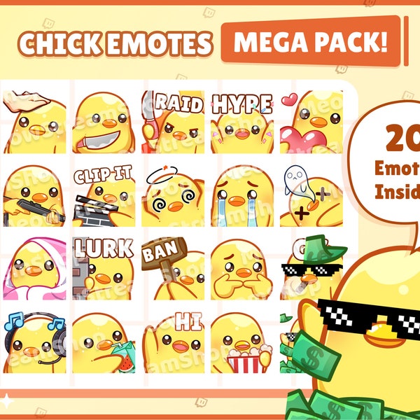 Twitch Emote  / Cute Chick Mega Pack Emotes ( 20 Emotes Ready to use! ) / Cute duckling Sub Emoji