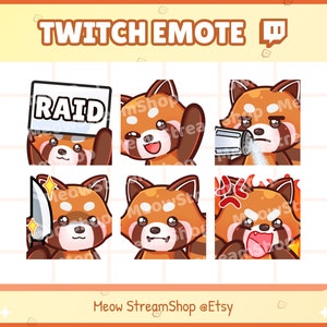 Twitch Emote / Lindo Panda Rojo Emotes Pack #3 (Raid, Hola, Salado, Cuchillo, Cara de Póker, Rabia enojada) / Lindo panda Rojo chibi, mapache Sub Emoji