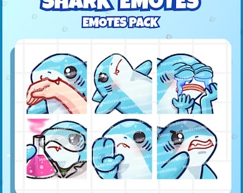 Twitch Emote / Cute Shark Emotes Pack #12 (Bite, Laying, Sadge, Science, Stop, Yikes) / kawaii sharks chibi, baby, pups Sub Emoji