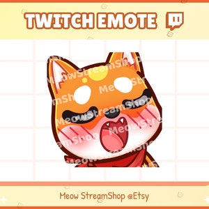 May include: Orange and white cartoon fox with red blush and a red scarf, with a wide open mouth and closed eyes, Twitch emote.