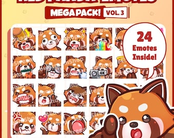 Twitch Emote  / Cute Red Panda Mega Pack #3 Emotes ( 24 Emotes Ready to use! ) / Kawaii Red Panda, raccoon,  chibi  Emoji