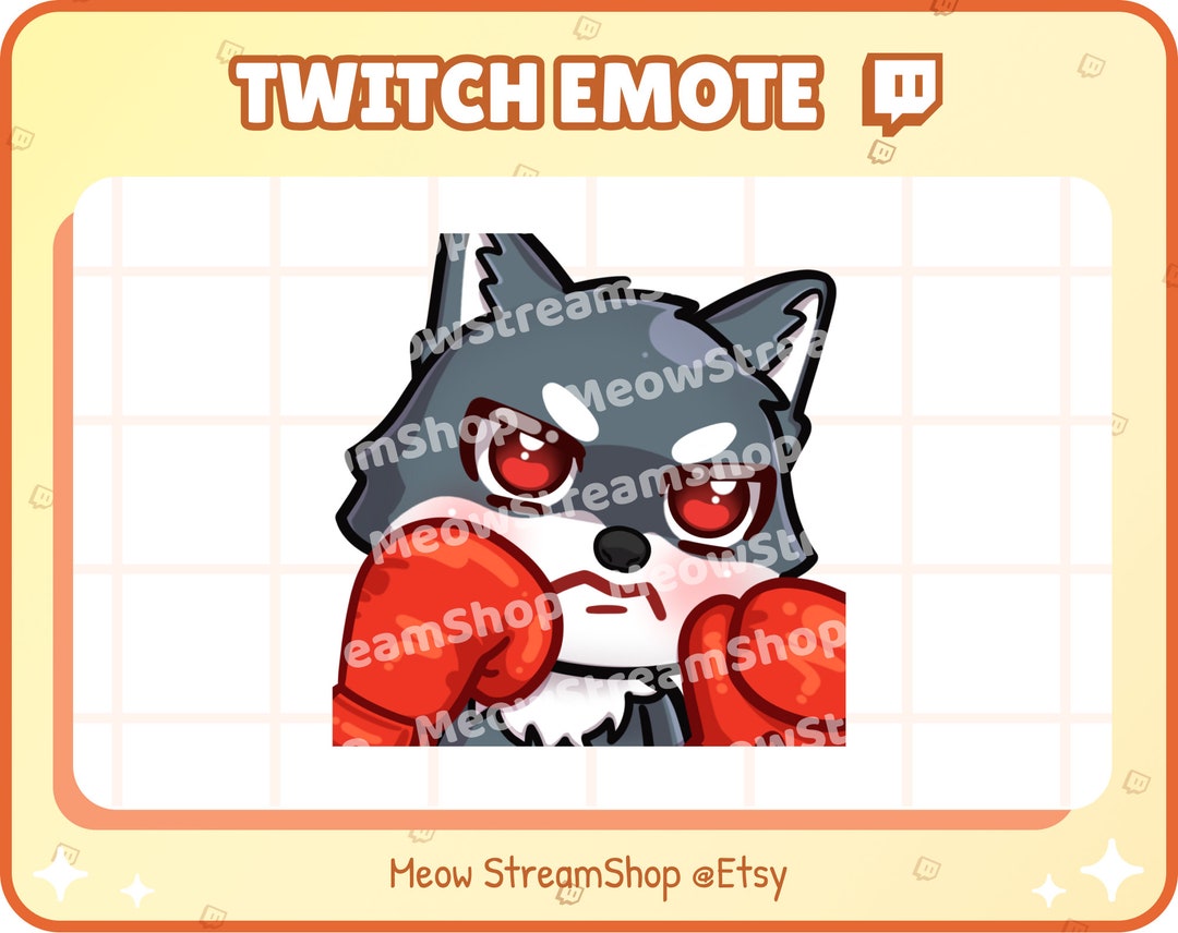 Twitch Emote / Cute Grey Wolf Boxing Fight Fighting Punch