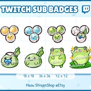 8x Twitch Sub, bit Badges - Kawaii Cute Frog, Green Chibi Toad, Baby Frog - Sub badges for Discord Youtube streamer