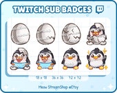 8x Twitch Sub, bit Badges - Kawaii Cute Penguin, Penguin Egg, Baby Penguin - Sub badges for Discord Youtube streamer