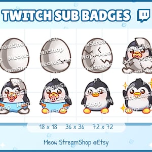 8x Twitch Sub, bit Badges - Kawaii Cute Penguin, Penguin Egg, Baby Penguin - Sub badges para Discord Youtube streamer