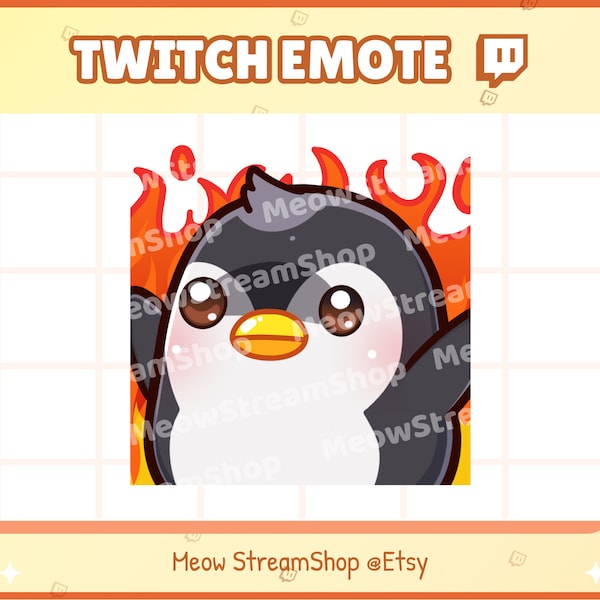 Twitch Emote  / Cute Penguin Fire rise, Rage, angry Emotes / Cute Penguin Emote for streamer / Discord Youtube