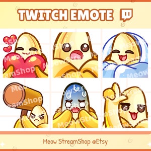 Twitch Emote / Cute Banana Emotes Pack #1 (heart, gasp, comfy, ban, shock, L) / Kawaii Banana Youtube Discord Sub Emoji