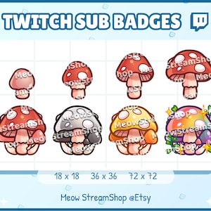 8x Twitch Sub, emblemas de bits - Cogumelo Fofo Kawaii, Fungos, Fungos, Mofo, Boleto, Cogumelo Bebê - Emblemas secundários para streamer do Discord Youtube
