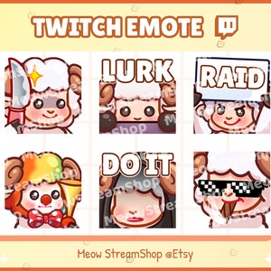 Twitch Emote / Cute Sheep Emotes Pack #3 (knife, lurk, raid, clown, do it, GG) / Kawaii Lamb Goat Ewes Tup Youtube Discord Sub Emoji
