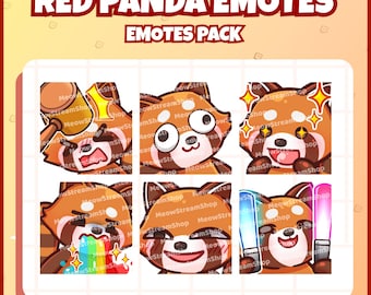Twitch Emote  / Cute Red Panda Emotes Pack #9 (bonk, derp, excited, puke, rave, smug) / Cute chibi Red panda, raccoon Sub Emoji
