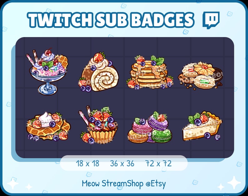 8x Twitch Sub, Bit Badges - Sweets, Dessert, Ice Cream, Pancakes, Swiss ...